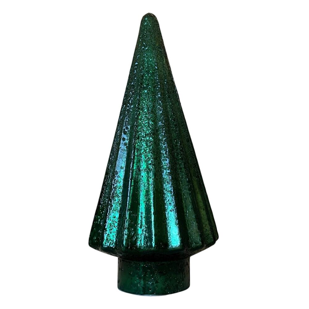 Illuminated Glass Christmas Tree 14.5in Iridescent GREEN Chic Holiday Decor New